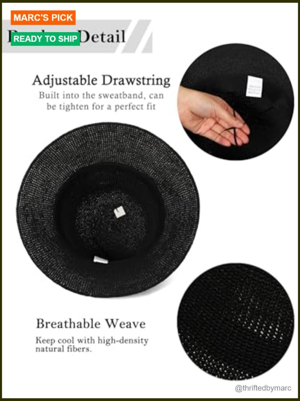 Hand Woven Straw Bucket Hat UPF 50+ Foldable Travel Sun Hat - Picture 5 of 7